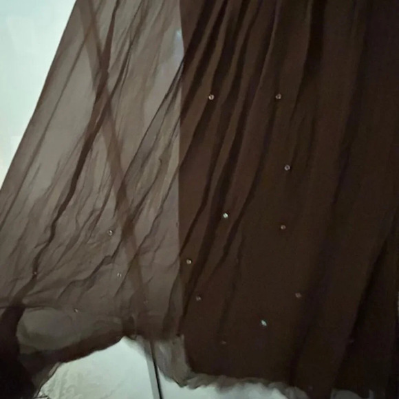 Brown, Silk Dress with Spaghetti Straps and Sequins, Sz 10 - Picture 4 of 12